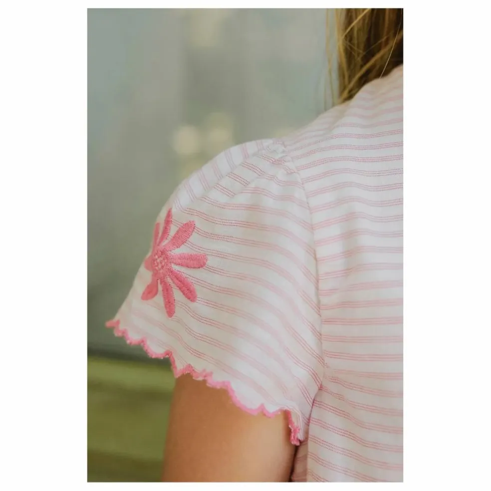 Robe Brodée Rayures | Rose