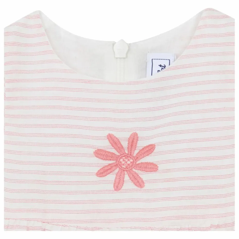 Robe Brodée Rayures | Rose