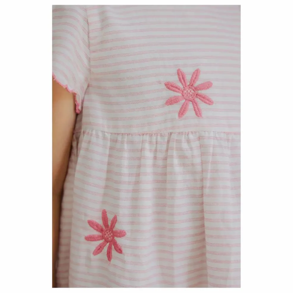Robe Brodée Rayures | Rose