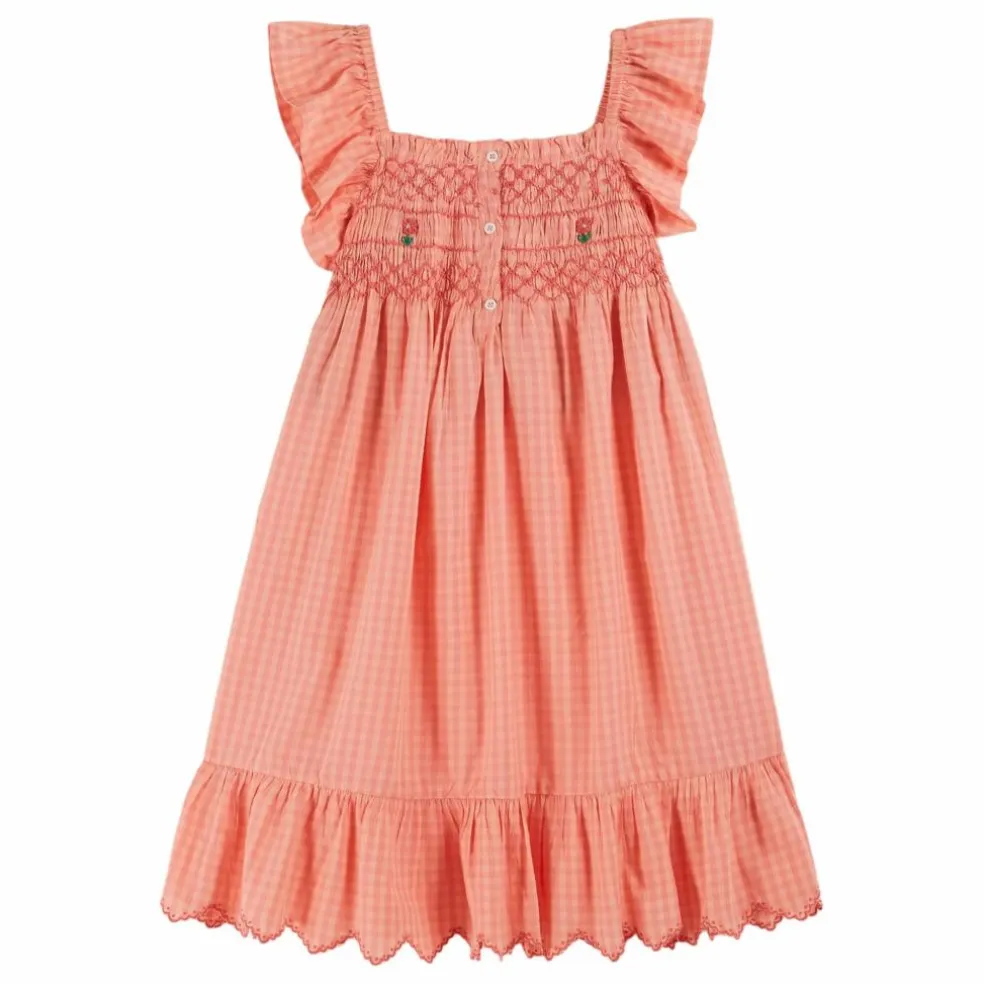 Robe Brodée Smockée Vichy Pivoine | Rose pêche