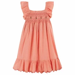 Robe Brodée Smockée Vichy Pivoine | Rose pêche