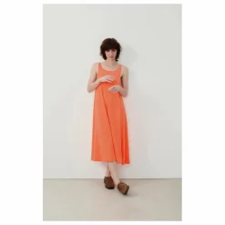 Robe Col Bateau Lopintale Coton et Lin | Orange fluo
