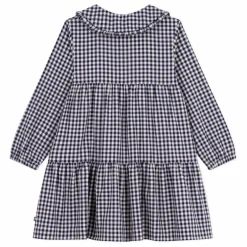 Robe Col Claudine Carreaux Coton Bio | Bleu marine