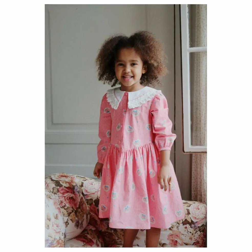Robe Col Cœurs Coton Bio | Rose
