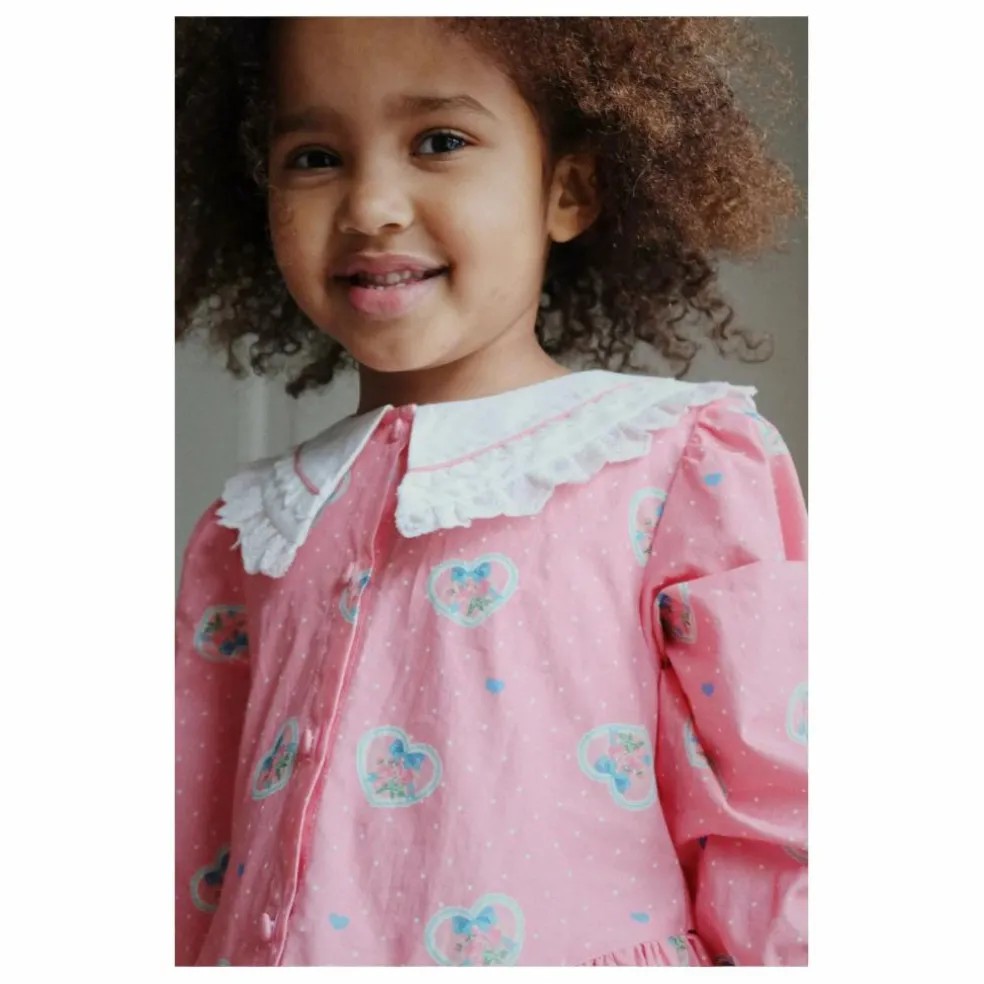 Robe Col Cœurs Coton Bio | Rose