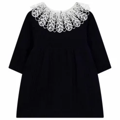 Robe Col Dentelle Laine | Bleu marine