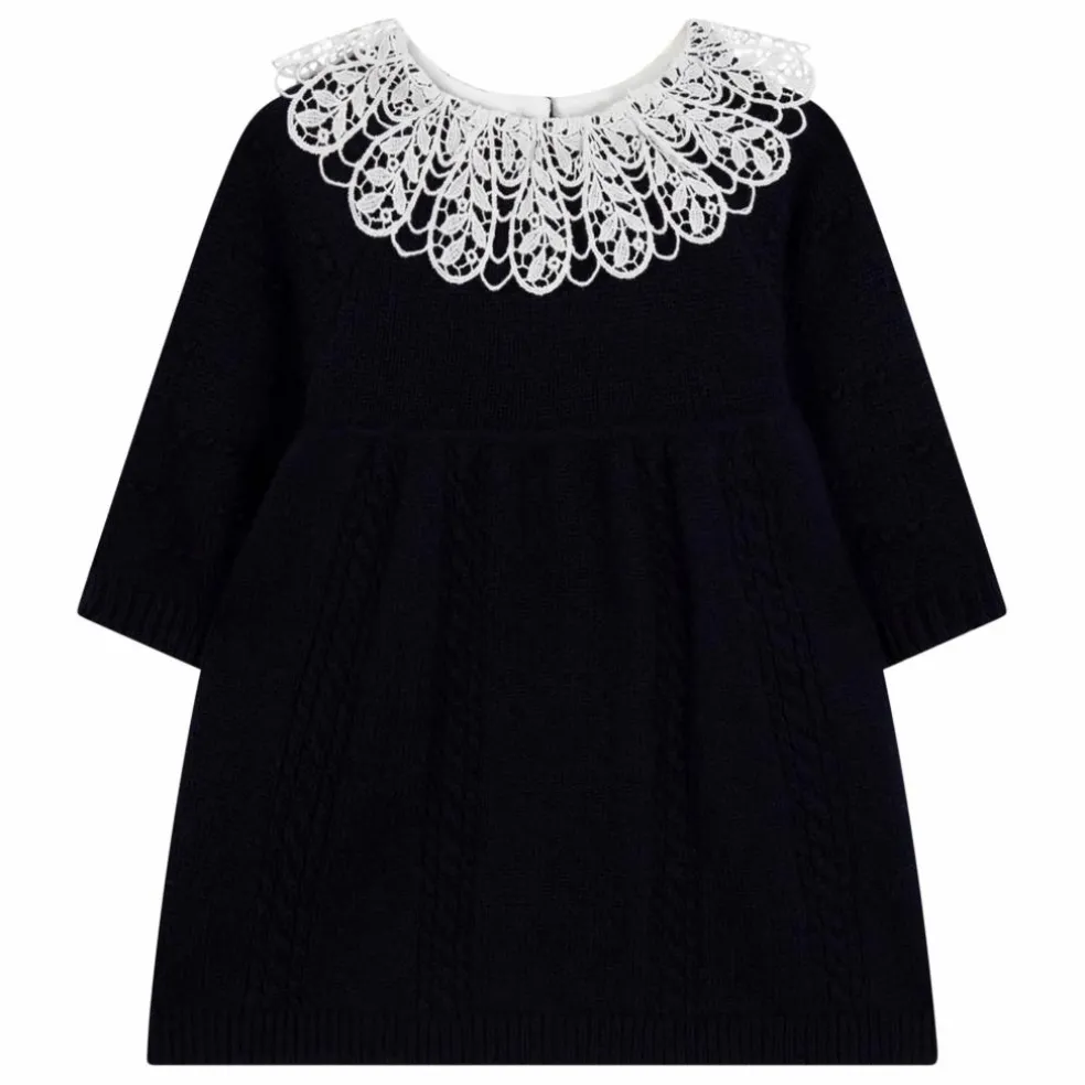 Robe Col Dentelle Laine | Bleu marine