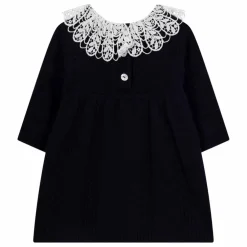 Robe Col Dentelle Laine | Bleu marine