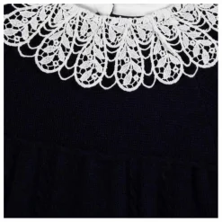 Robe Col Dentelle Laine | Bleu marine