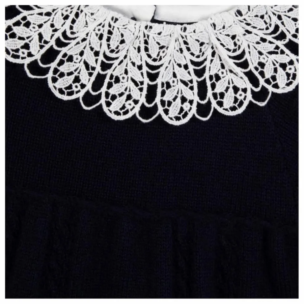 Robe Col Dentelle Laine | Bleu marine
