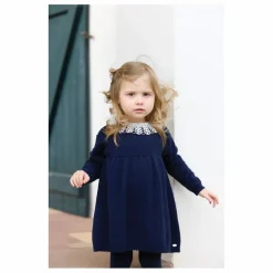 Robe Col Dentelle Laine | Bleu marine