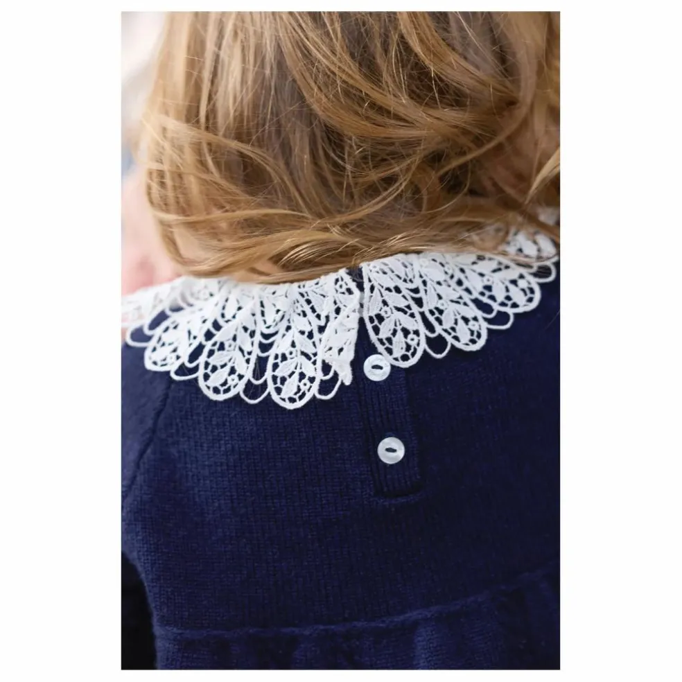 Robe Col Dentelle Laine | Bleu marine