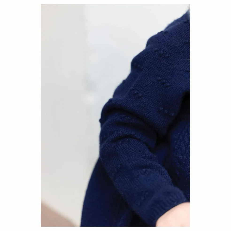 Robe Col Dentelle Laine | Bleu marine
