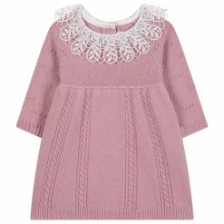 Robe Col Dentelle Laine | Rose pâle