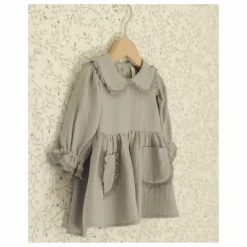 Robe Col Gaze de Coton Bio | Bleu gris