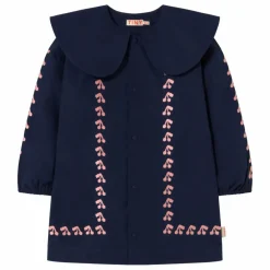 Robe Col Large Cerises Popeline | Bleu marine