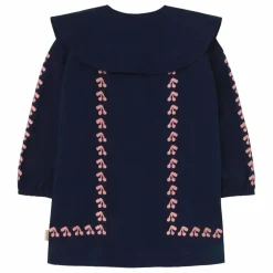 Robe Col Large Cerises Popeline | Bleu marine