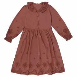 Robe Coton Bio Brodée Beatrice | Lie de vin