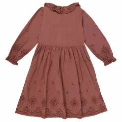 Robe Coton Bio Brodée Beatrice | Lie de vin
