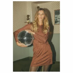 Robe Courte Nouée en Rib | Brun
