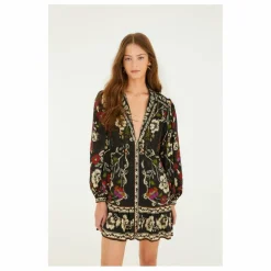 Robe Courte Rococo Flowers | Noir
