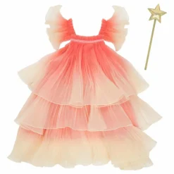 Robe de fée plissée en organza avec sa baguette magique