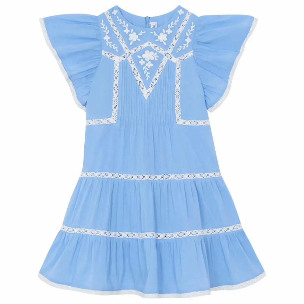 Robe Dentelle Volants | Bleu azur