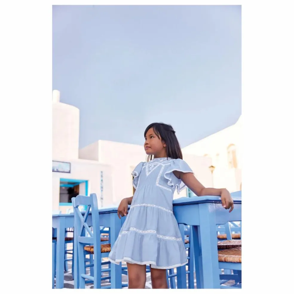 Robe Dentelle Volants | Bleu azur