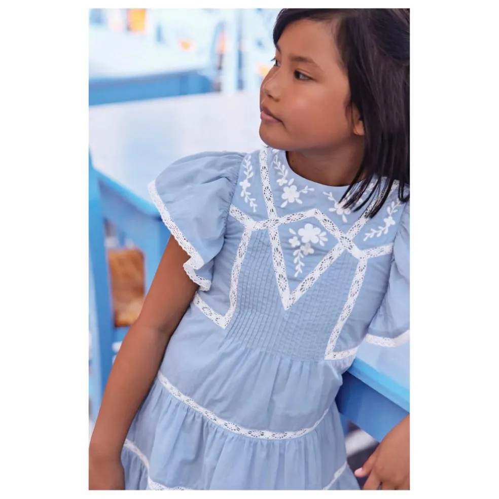 Robe Dentelle Volants | Bleu azur
