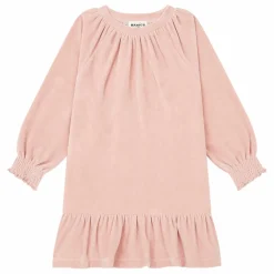 Robe Fille Courte à Volants en Velours | Rose poudré