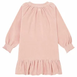Robe Fille Courte à Volants en Velours | Rose poudré