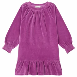 Robe Fille Courte à Volants en Velours | Rose fuschia