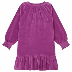 Robe Fille Courte à Volants en Velours | Rose fuschia