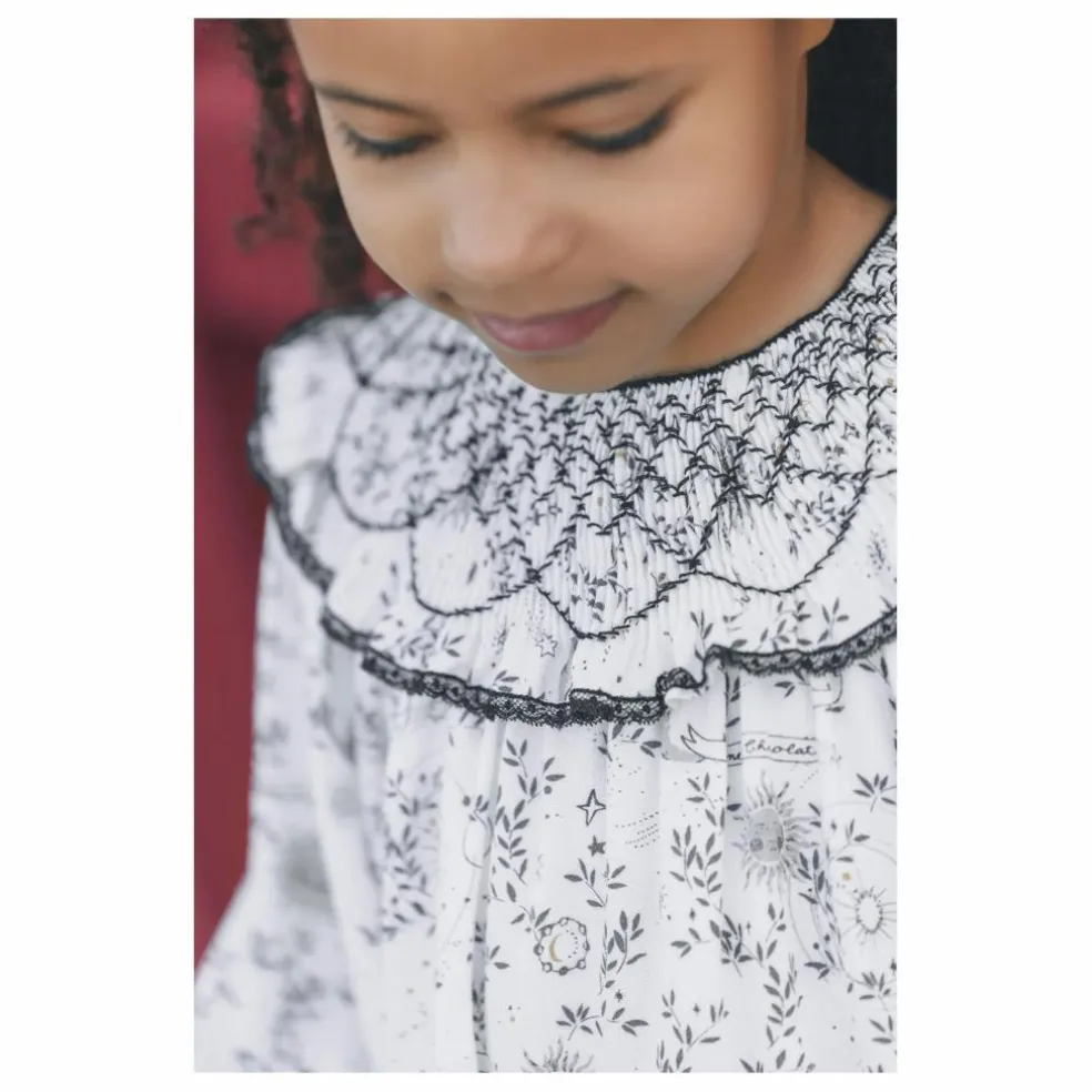 Robe Fleurie Col Smocké | Blanc