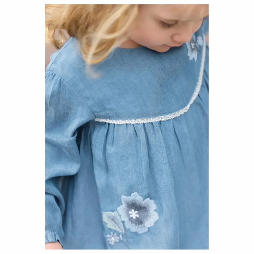 Robe Fleurie Denim | Bleu