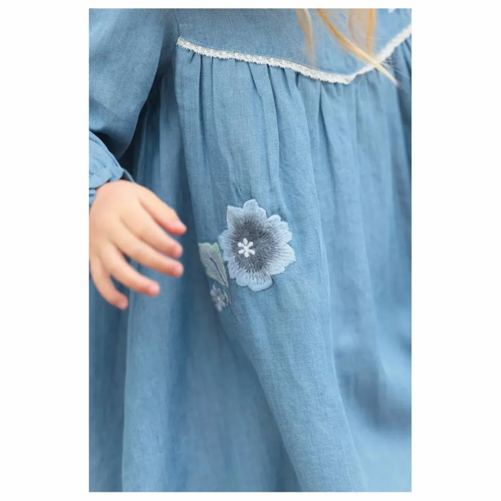 Robe Fleurie Denim | Bleu