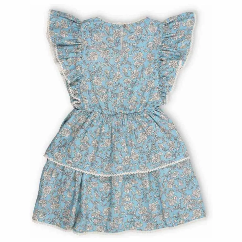 Robe Fleurs Volants Mélina | Bleu ciel