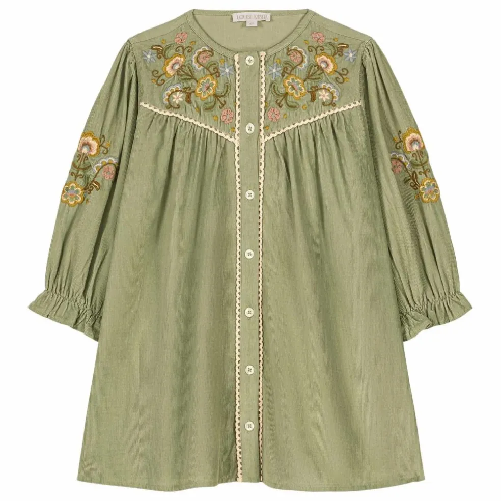 Robe Floriane Velours Côtelé Fin | Vert amande
