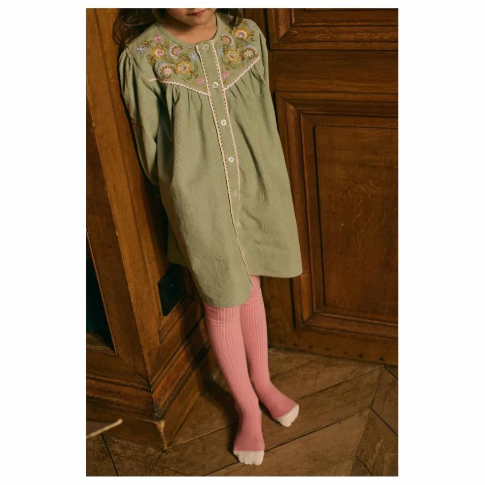 Robe Floriane Velours Côtelé Fin | Vert amande