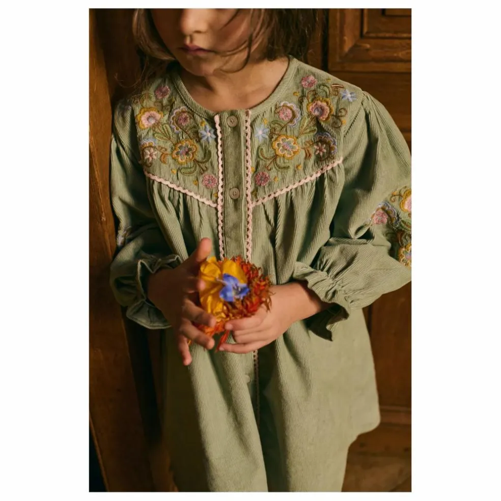 Robe Floriane Velours Côtelé Fin | Vert amande