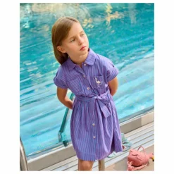 Robe Gisèle Rayée Coton Bio | Mauve