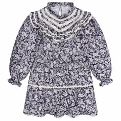 Robe Lilth Fleurie Double Gaze de Coton | Bleu marine