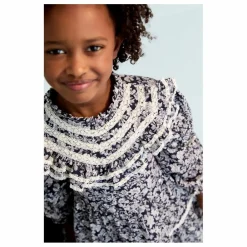 Robe Lilth Fleurie Double Gaze de Coton | Bleu marine