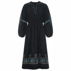 Robe Midi Brodée gaze de coton bio | Noir