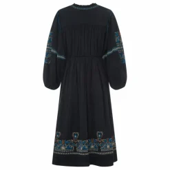Robe Midi Brodée gaze de coton bio | Noir