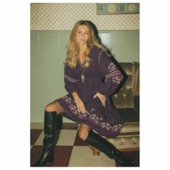 Robe Midi Brodée gaze de coton bio | Violet