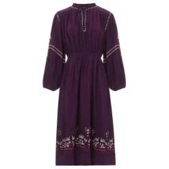 Robe Midi Brodée gaze de coton bio | Violet
