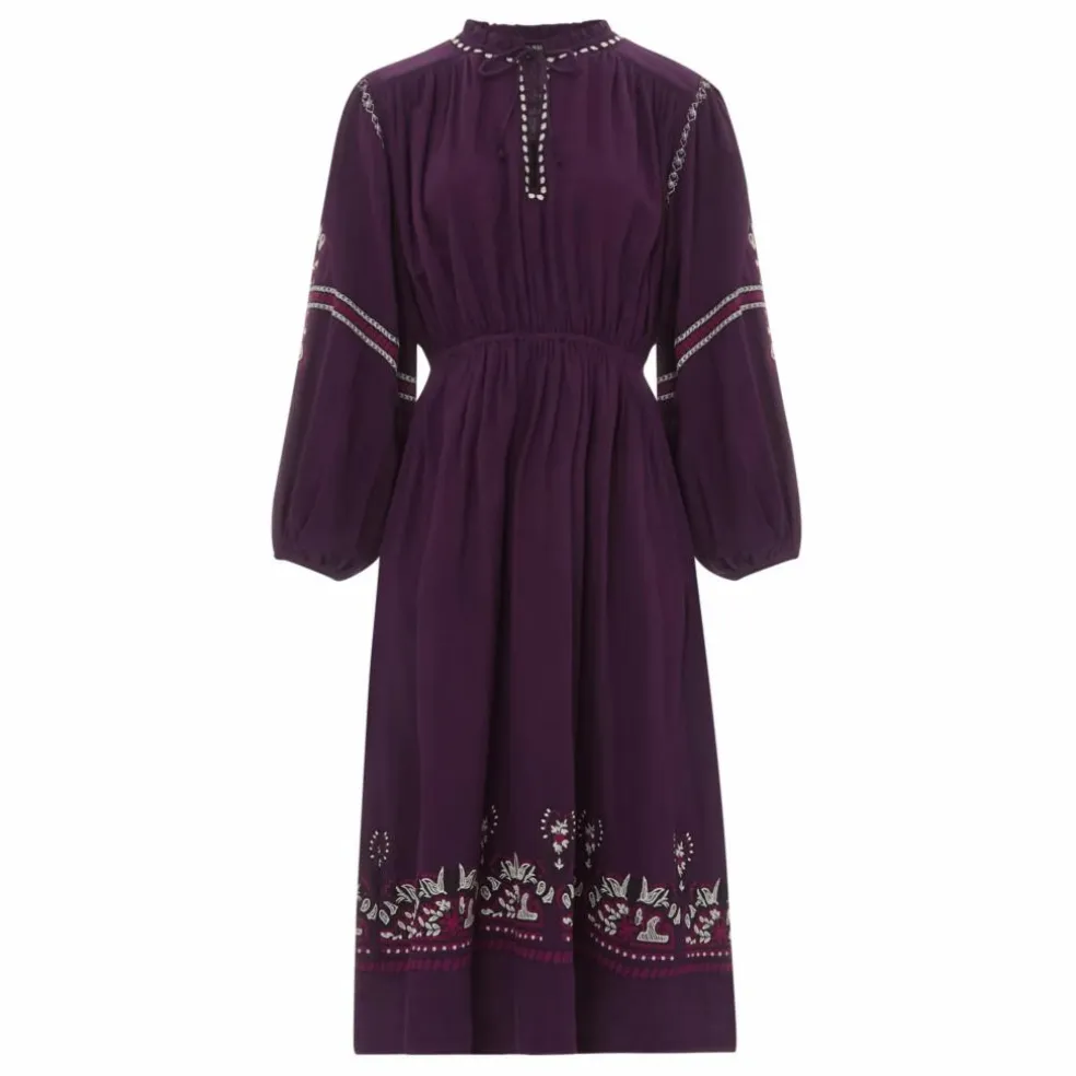 Robe Midi Brodée gaze de coton bio | Violet
