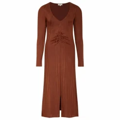 Robe Midi froncée en Rib | Brun
