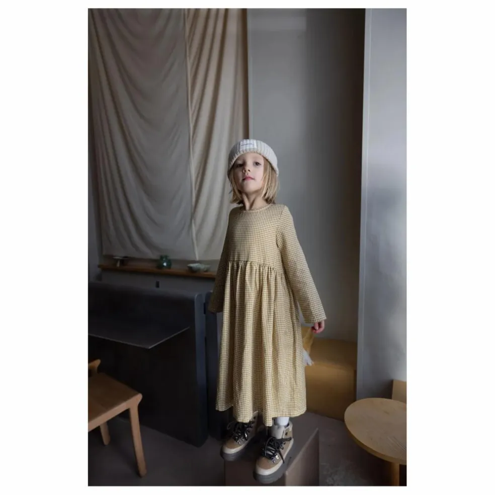 Robe Midi Vita Carreaux Coton Bio | Beige